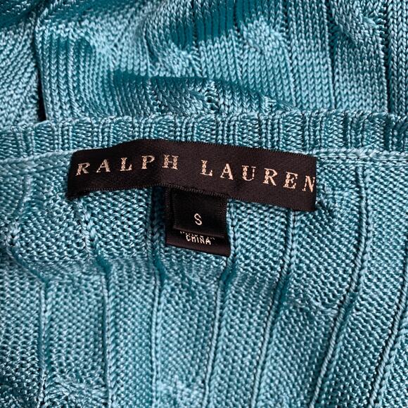 RALPH LAUREN Size S Blue Turquoise Silk Cable Long Sleeve Dress - Picture 4 of 5